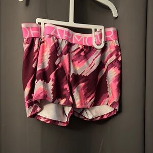Under Armour Pink and White Athletic Shorts with Vibrant Design